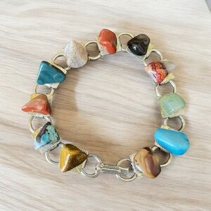 Vintage Link Bracelet with Eleven Natural Polished Stones